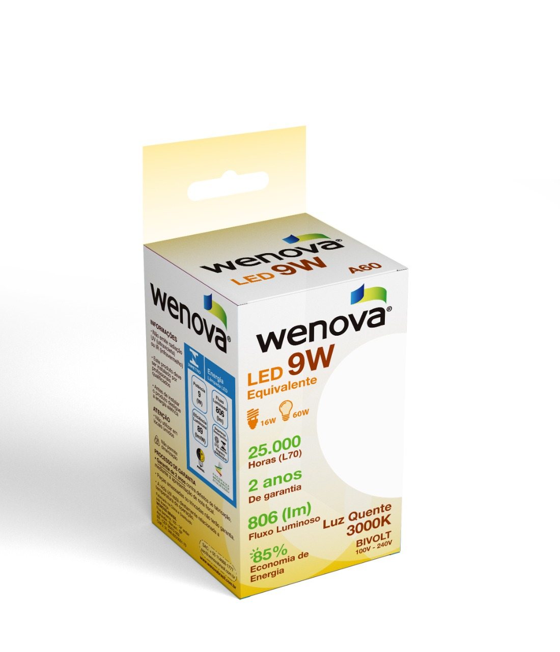 LAMPADA BULBO LED WENOVA 9W A60 3000K                                                               