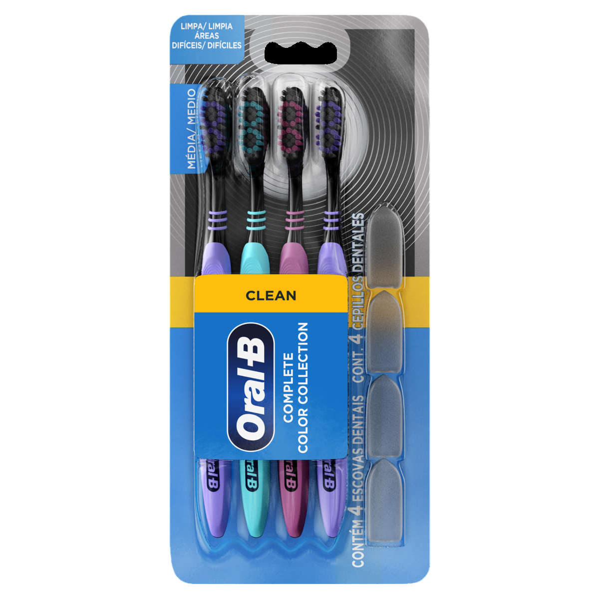 ESCOVA DENTAL MEDIA ORAL-B COMPLETE COLOR COLLECTION CLEAN 4 UNIDADES                               