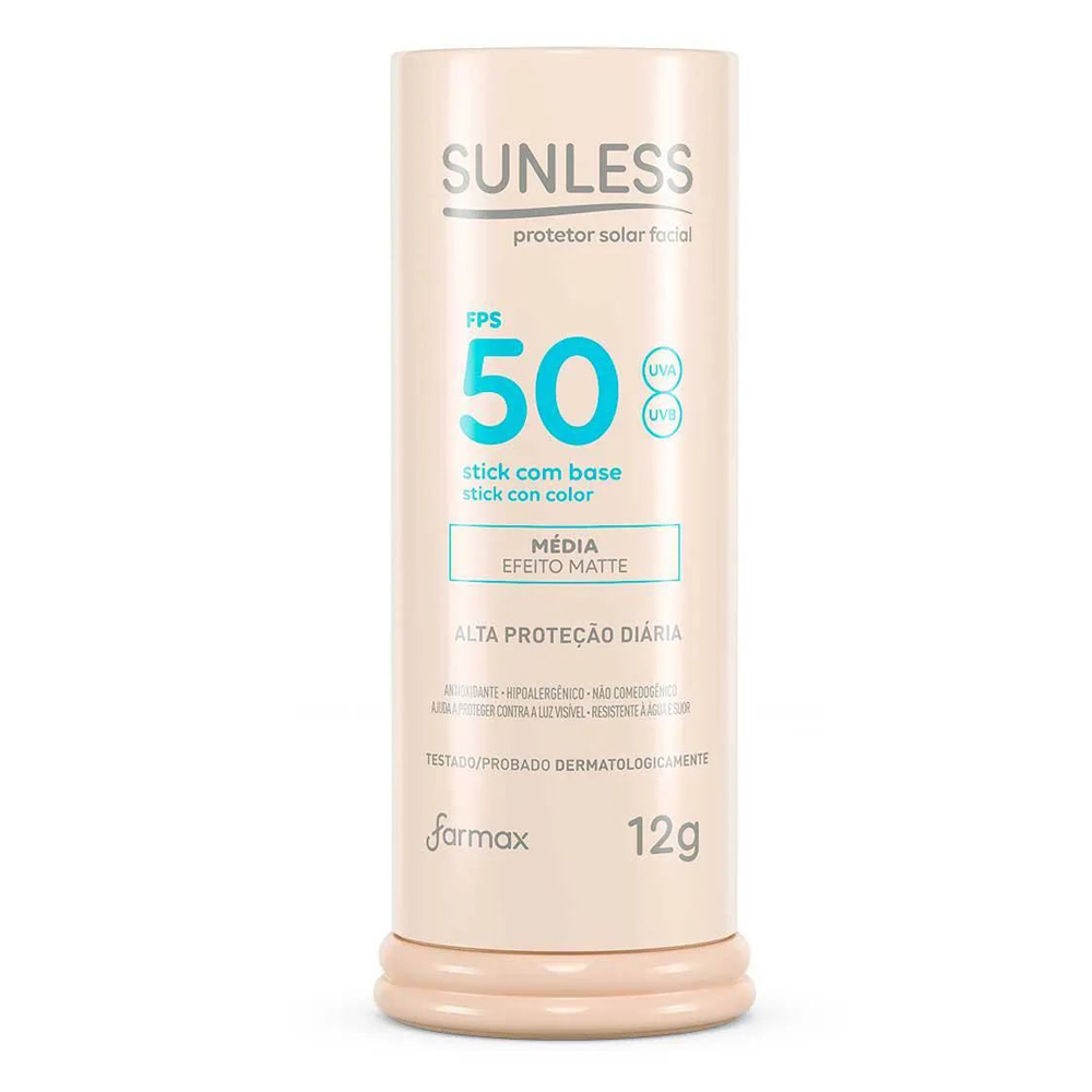 PROTETOR SOLAR FACIAL SUNLESS STICK C/BASE FPS50 MEDIA 12G                                          