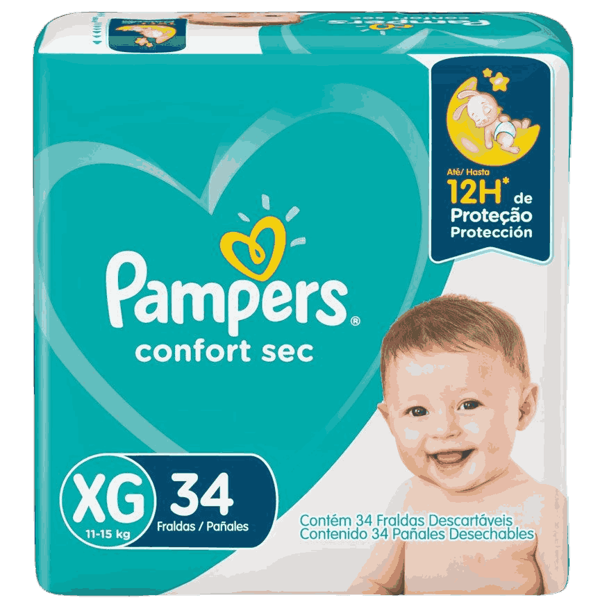 FRALDA PAMPERS CONFORT SEC XG MEGA 34 UNIDADES                                                      