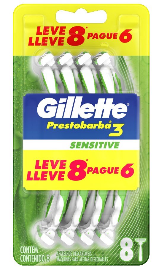 APARELHO PRESTOBARBA 3 SENSITIVE GILLETTE LEVE 8 PAGUE 6                                            