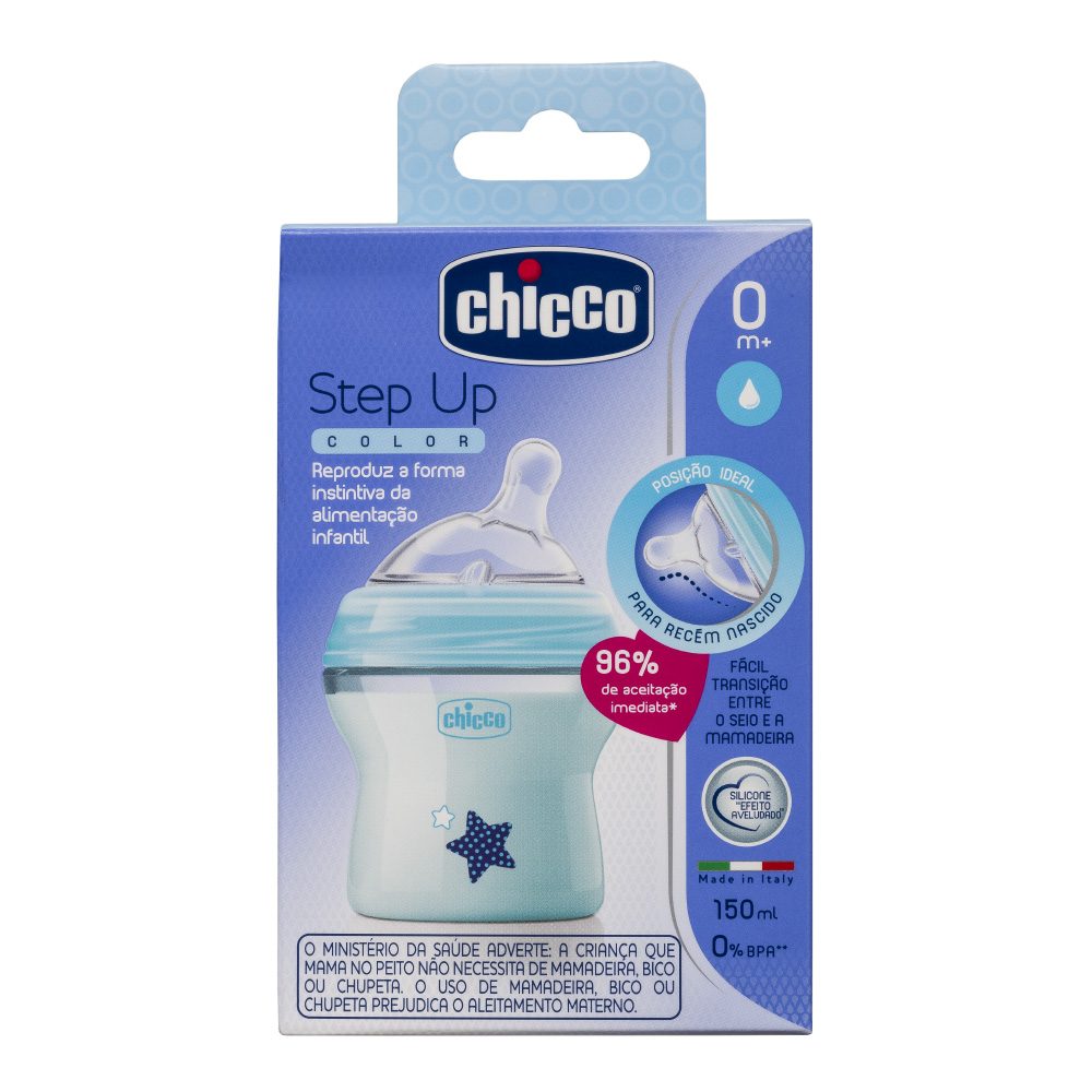 MAMADEIRA STEP UP AZUL FLUXO NORMAL CHICCO 150ML                                                    