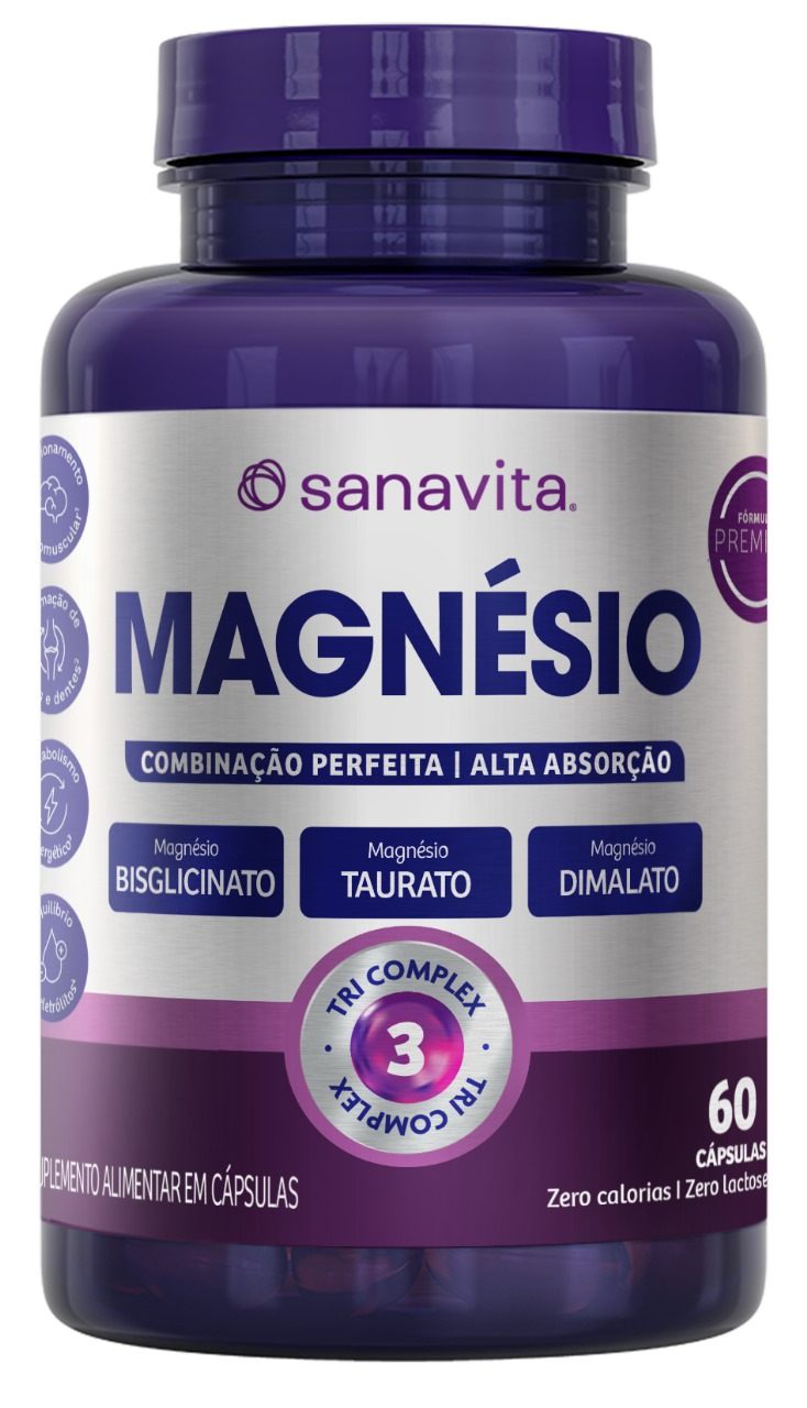 MAGNÉSIO ZERO LACTOSE SANAVITA TRI COMPLEX FRASCO 60 CÁPSULAS                                       
