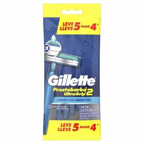 APARELHO GILLETTE PRESTOBARBA ULTRAGRIP 2 COM 5 UNIDADES                                            