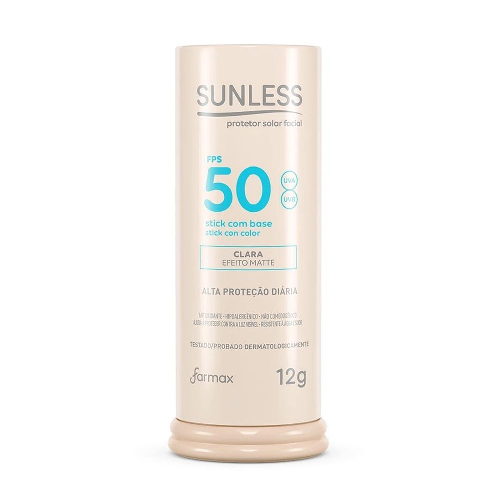 PROTETOR SOLAR FACIAL SUNLESS STICK C/BASE FPS50 EXTRA CLARA 12G                                    