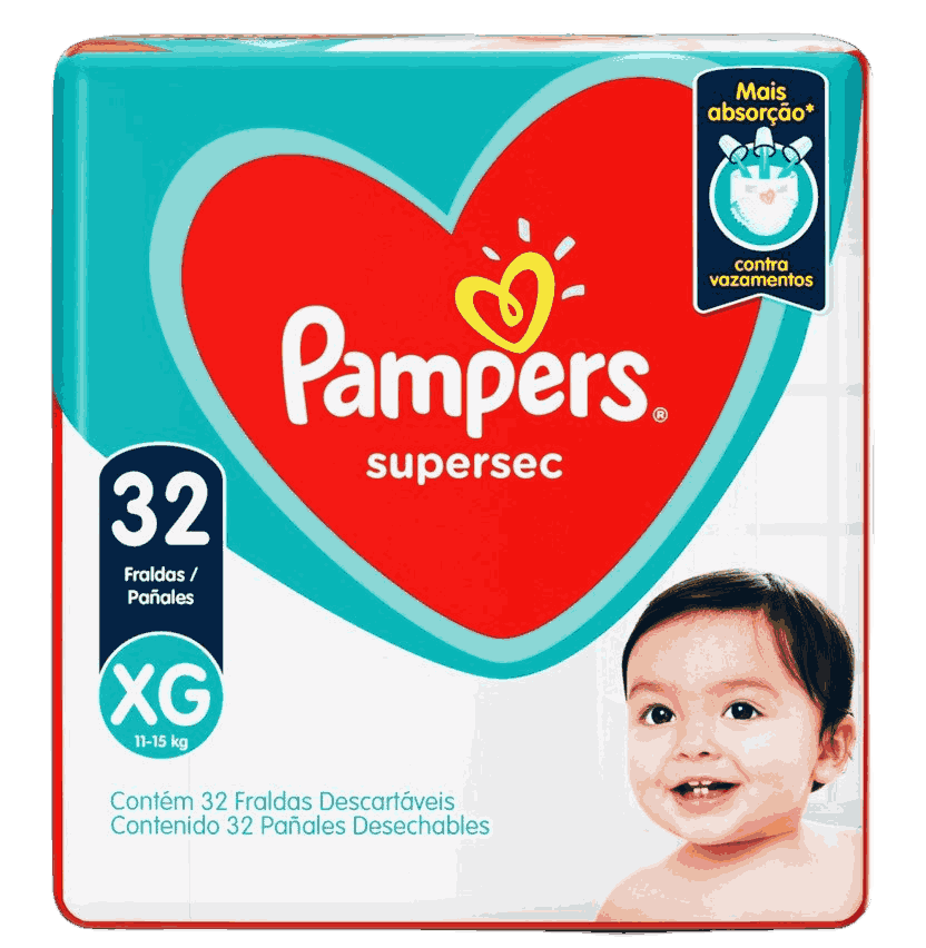 Fralda Descartavel Infantil Pampers Supersec XG Pacote 32 Unidades                                  