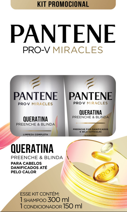KIT SHAMPOO 300ML + CONDICIONADOR 150ML PANTENE QUERATINA PREENCHE & BLINDA                         