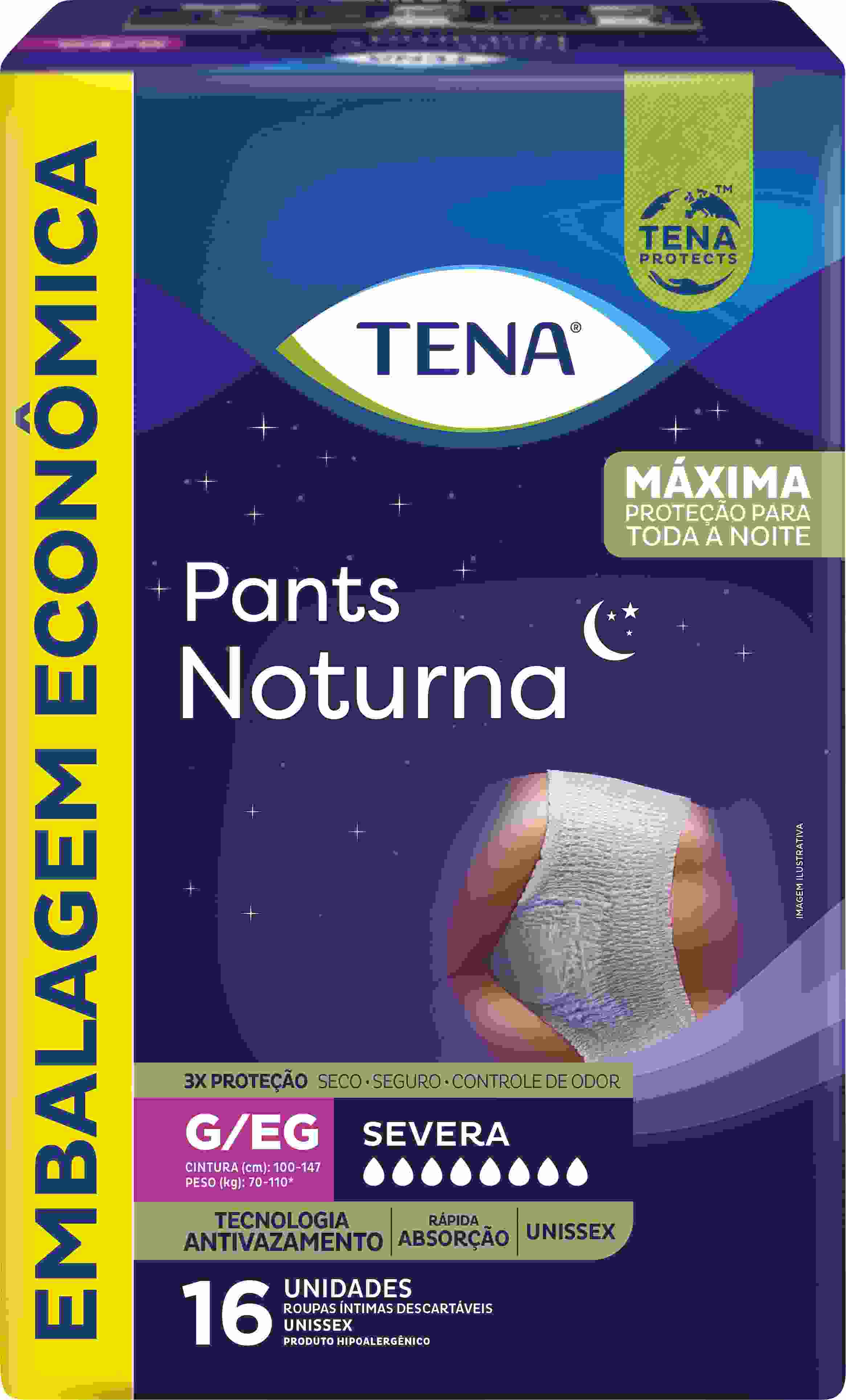 ROUPA ÍNTIMA TENA PANTS NOTURNA G/EG COM 16 UNIDADES                                                