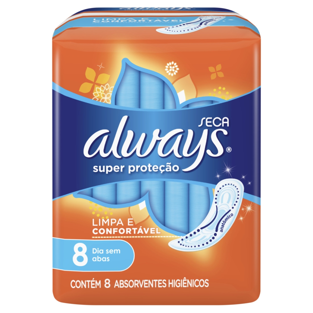 ABSORVENTE ALWAYS SUPER PROTEÇÃO SECA SEM ABAS 8 UNIDADES                                           