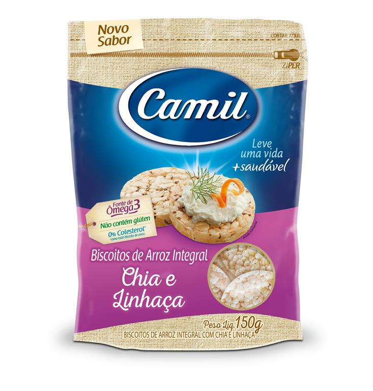 BISCOITO DE ARROZ INTEGRAL CHIA E LINHAÇA CAMIL 150G                                                