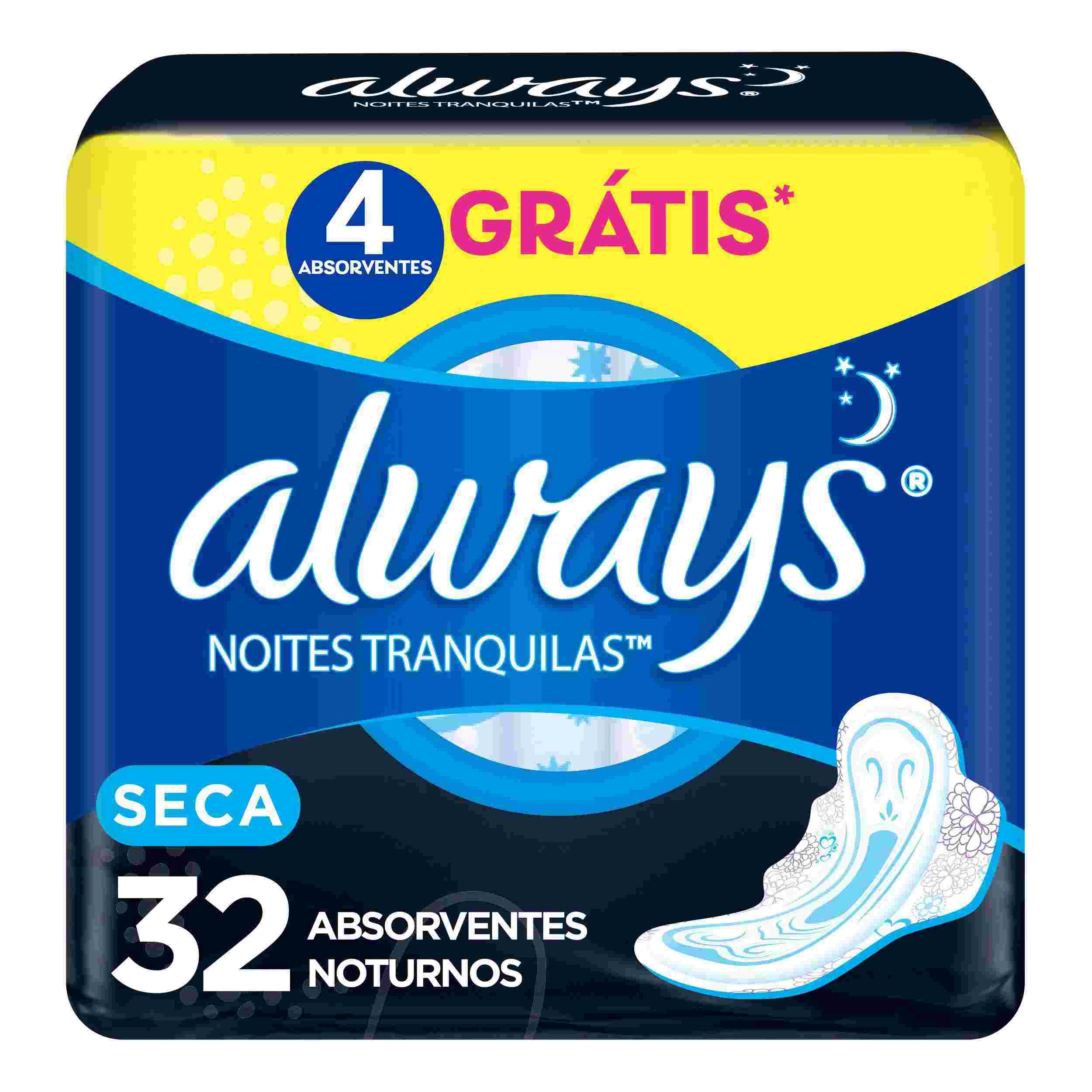 ABSORVENTE ALWAYS MALHA SECA NOTURNO COM 32 UNIDADES                                                