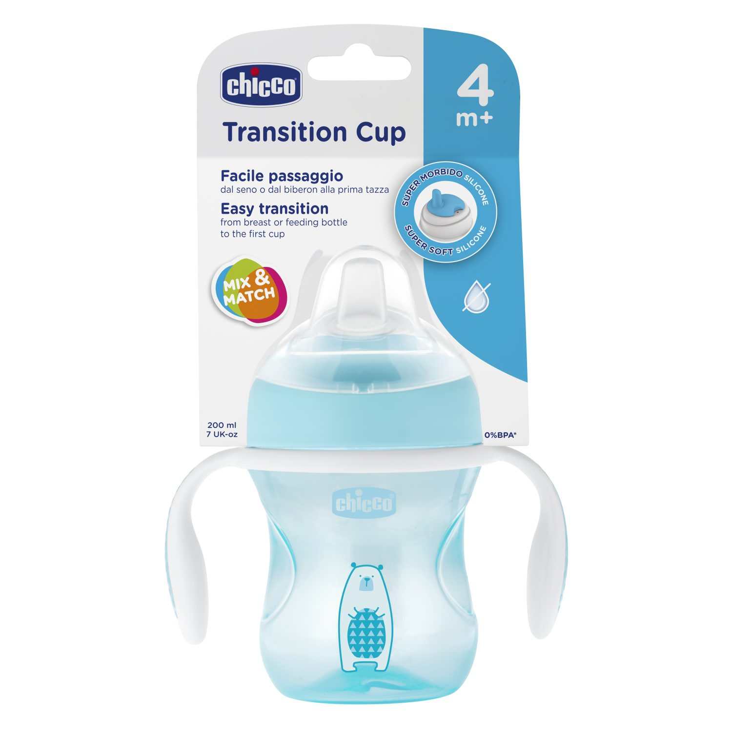 COPO TRANSITION CUP MENINO 4M+ CHICCO 200ML                                                         