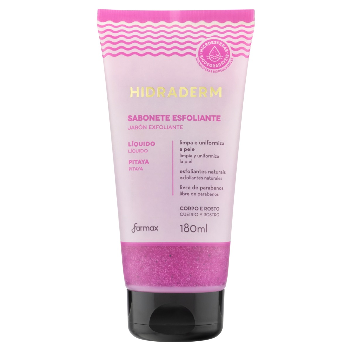 SABONETE LÍQUIDO ESFOLIANTE CORPORAL E FACIAL PITAYA HIDRADERM BISNAGA 180ML                        