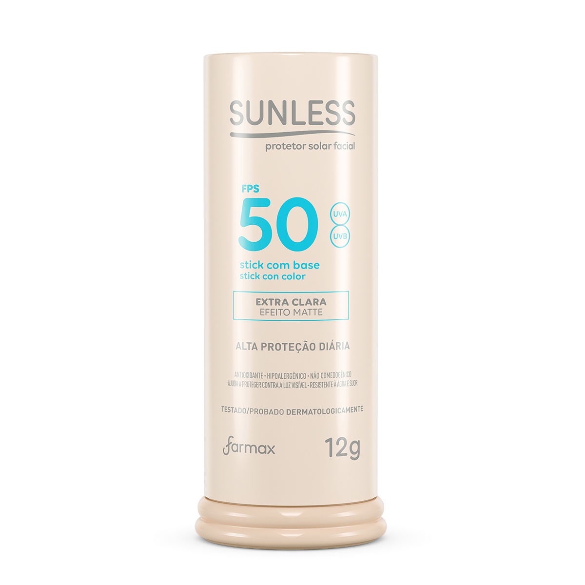 PROTETOR SOLAR FACIAL SUNLESS STICK C/BASE FPS50 EXTRA CLARA 12G                                    