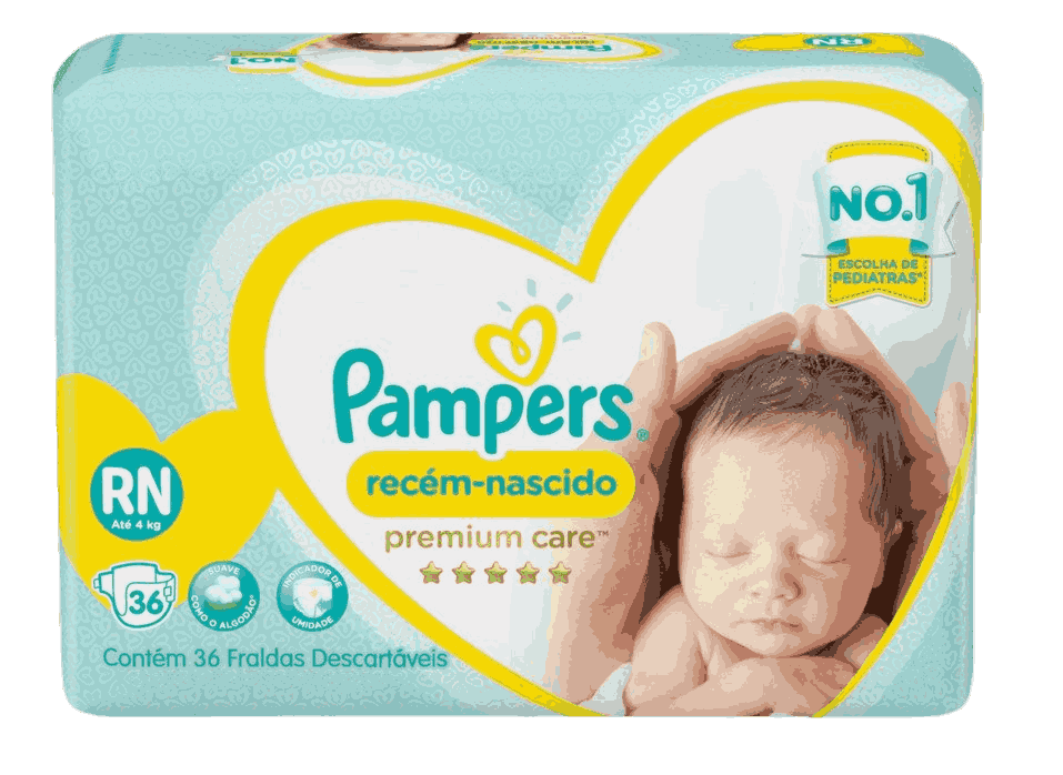 FRALDA PAMPERS RECÉM-NASCIDO PREMIUM CARE 36 UNIDADES                                               