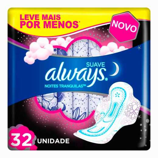 ABSORVENTE ALWAYS MALHA SUAVE NOTURNO COM 32 UNIDADES                                               