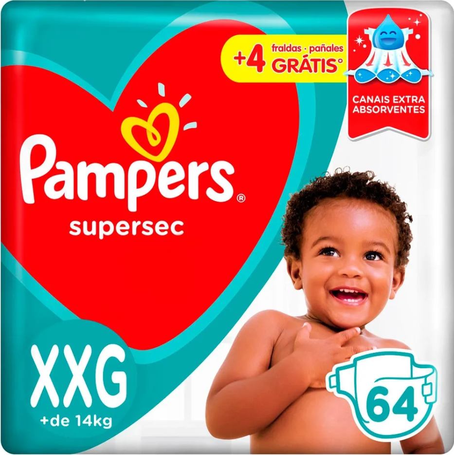 FRALDA PAMPERS SUPERSEC XXG JUMBO 64 UNIDADES                                                       