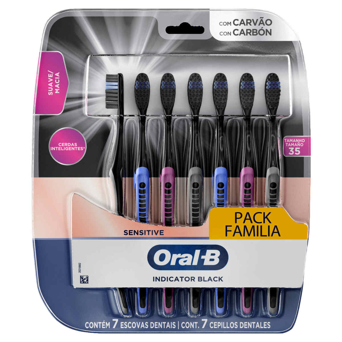 ESCOVA DENTAL SUAVE E MACIA CARVÃO SENSITIVE ORAL-B INDICATOR BLACK 35 7 UNIDADES