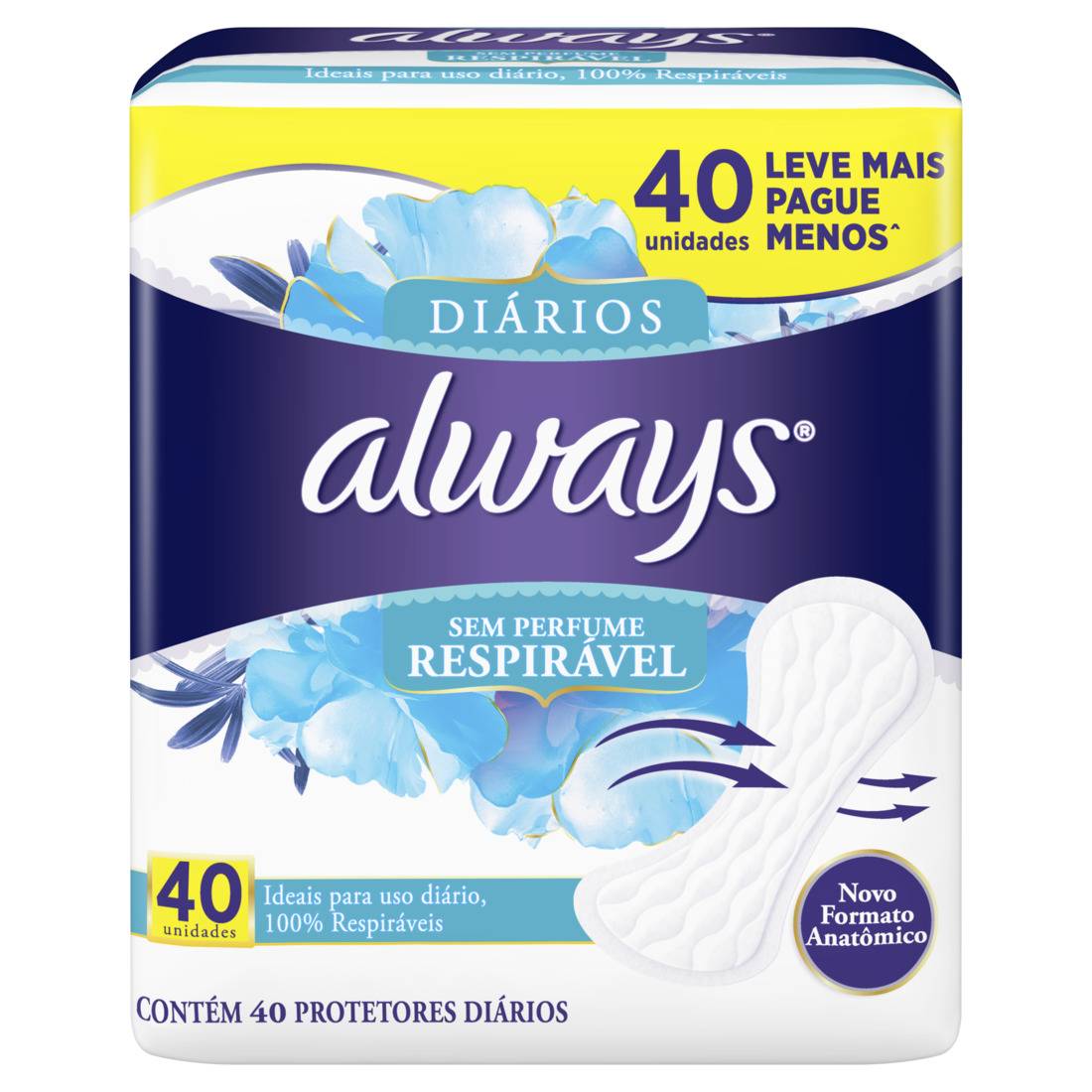 ABSORVENTE ALWAYS PROTETOR DIÁRIO RESPIRÁVEL 40 UNIDADES                                             image number null