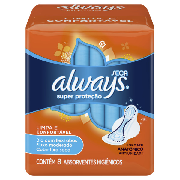 ABSORVENTE ALWAYS SUPER PROTEÇÃO SECA COM ABAS COM 8 UNIDADES                                        image number null