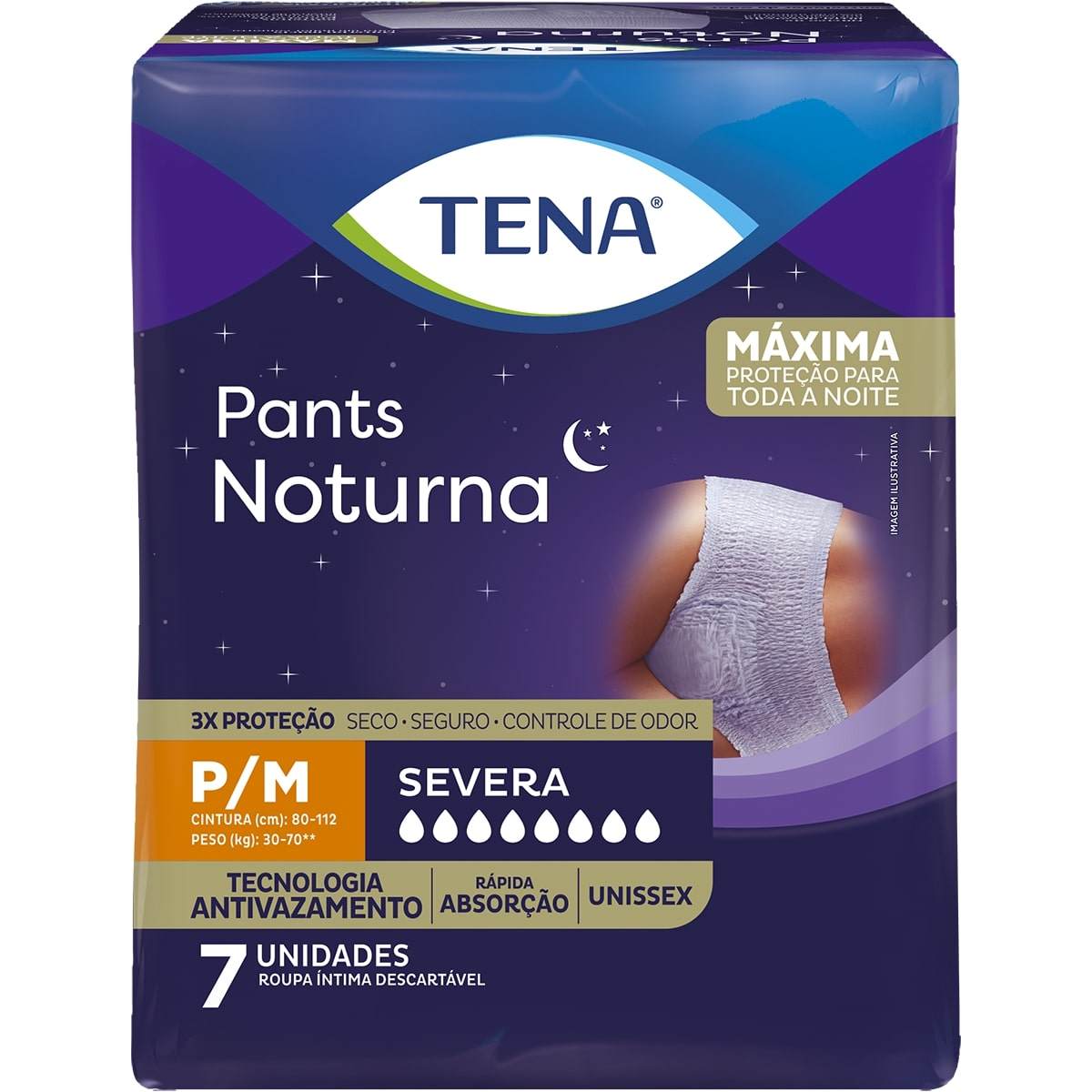 ROUPA ÍNTIMA TENA PANTS NOTURNA P/M COM 7 UNIDADES                                                  