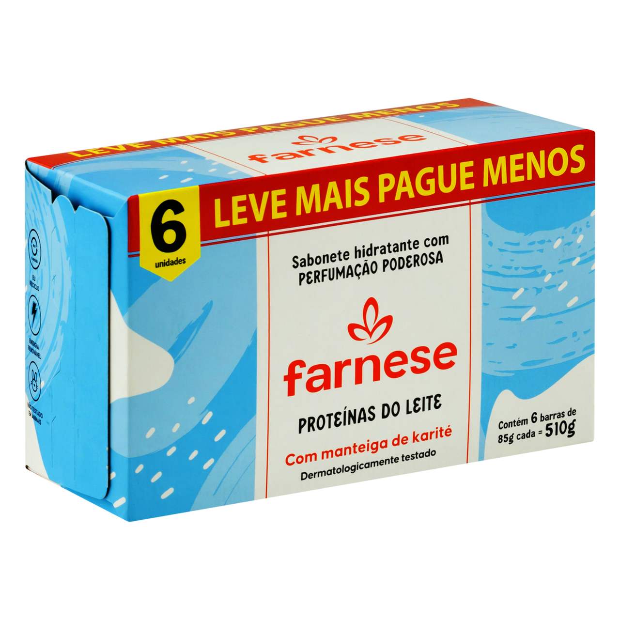 SABONETE FARNESE PROTEINAS DO LEITE 85G COM 6 UNIDADES LEVE MAIS PAGUE MENOS                        