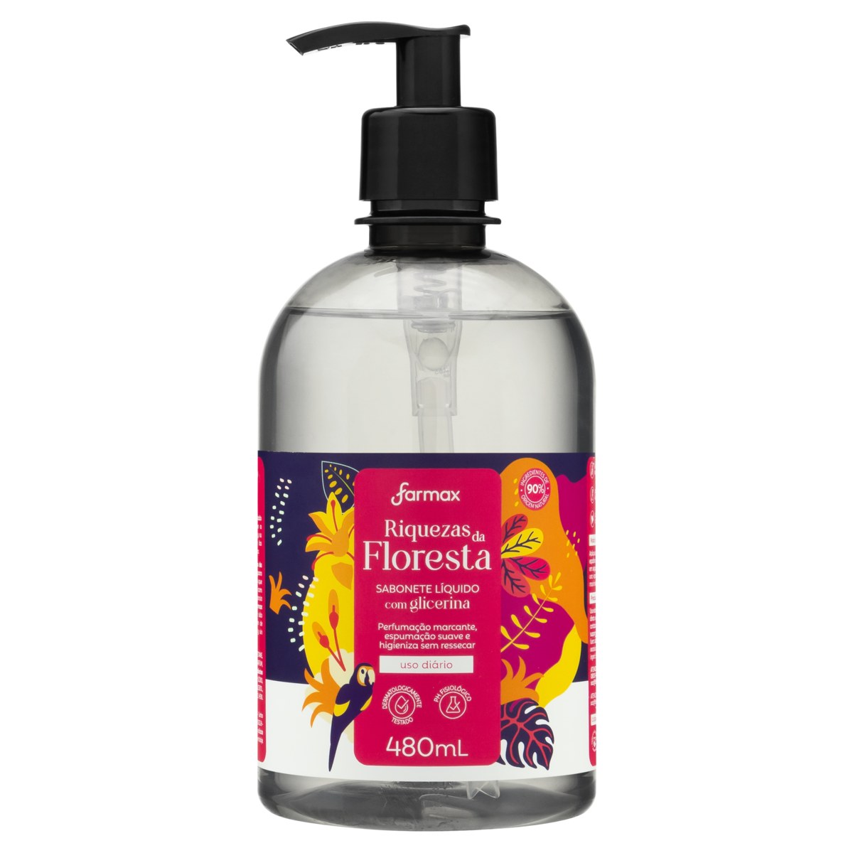 SABONETE LÍQUIDO DE GLICERINA RIQUEZAS DA FLORESTA FARMAX FRASCO 480ML                              