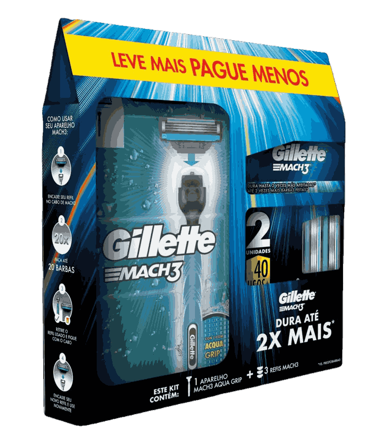 Kit 1 Aparelho Recarregavel + 3 Cargas para Barbear Gillette Mach3 Leve Mais Pague Menos            