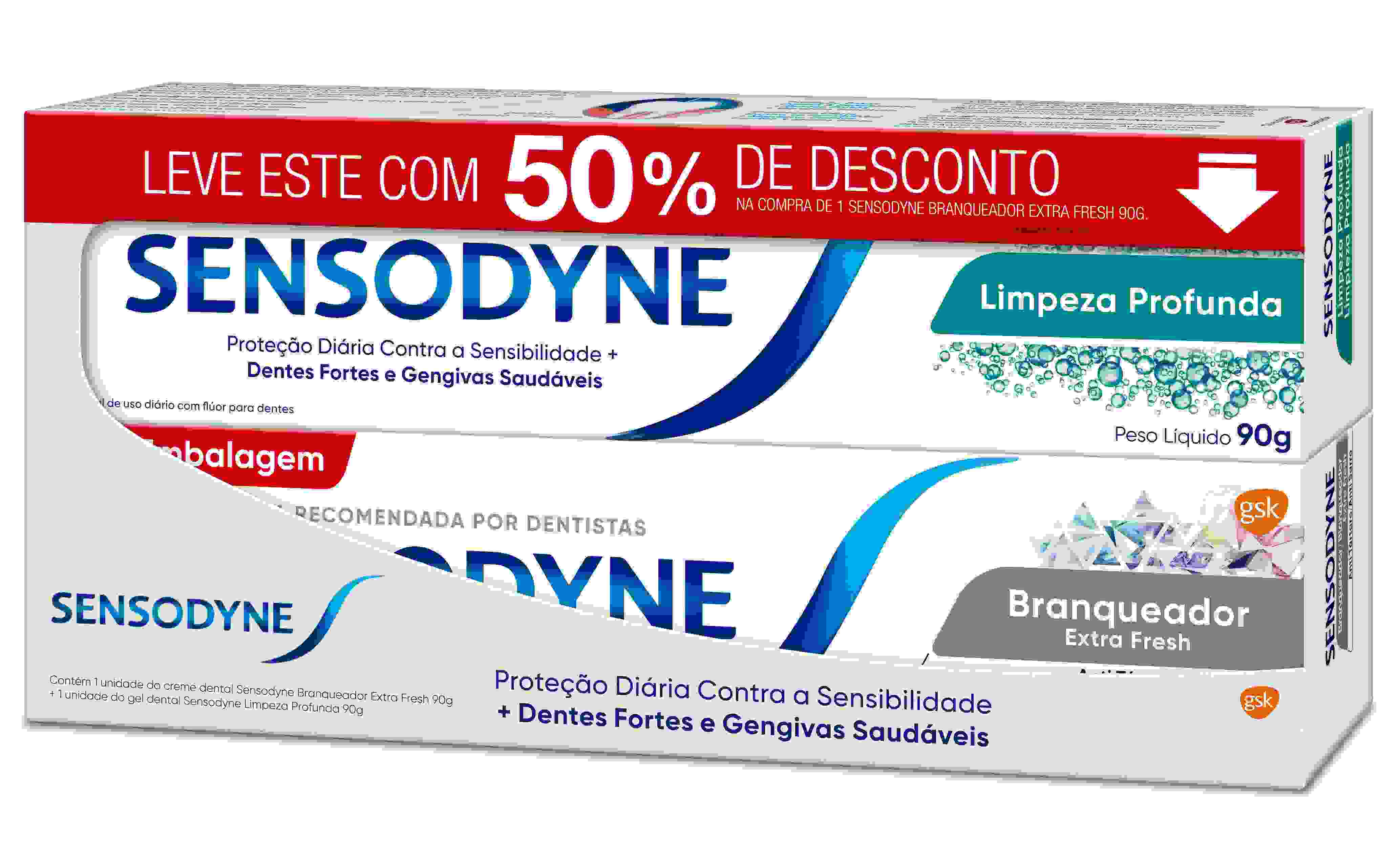 KIT CREME DENTAL SENSODYNE BRANQUEADOR EXTRA FRESH + LIMPEZA PROFUNDA                               