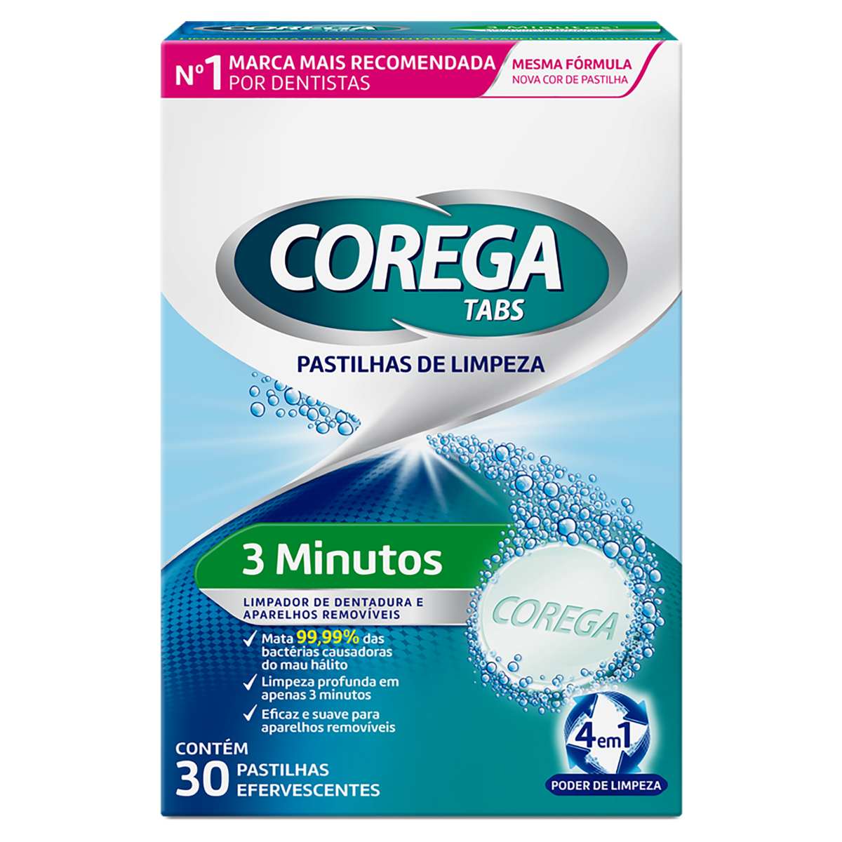 LIMPADOR DE DENTADURA E APARELHOS REMOVÍVEIS COREGA TABS CAIXA 30 PASTILHAS EFERVESCENTES           