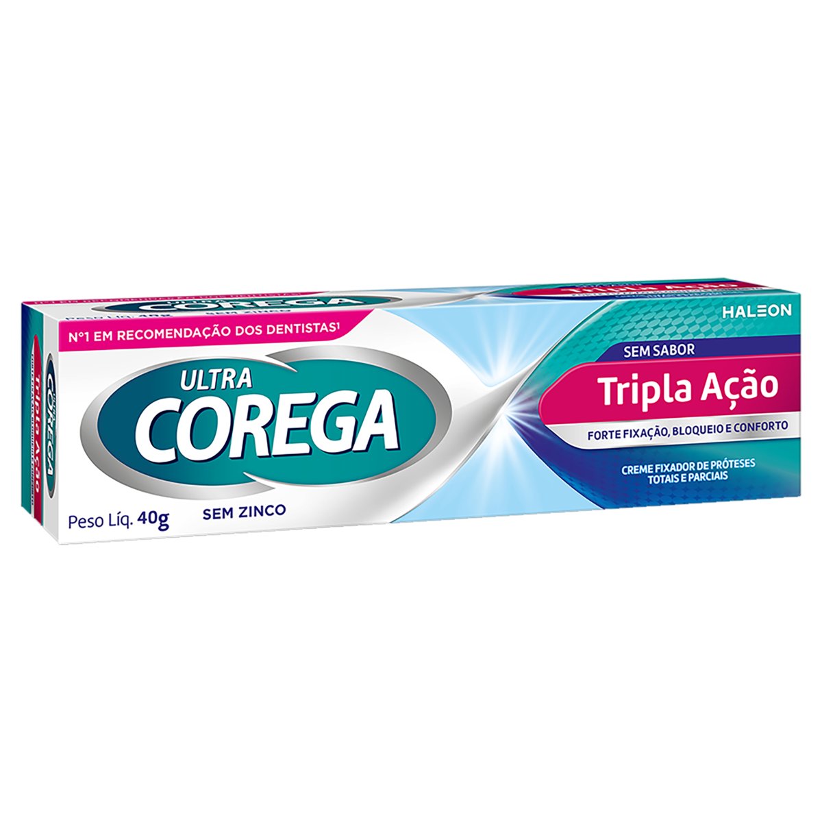 FIXADOR DE DENTADURA CREME SEM SABOR ULTRA COREGA TRIPLA AÇÃO CAIXA 40G                             