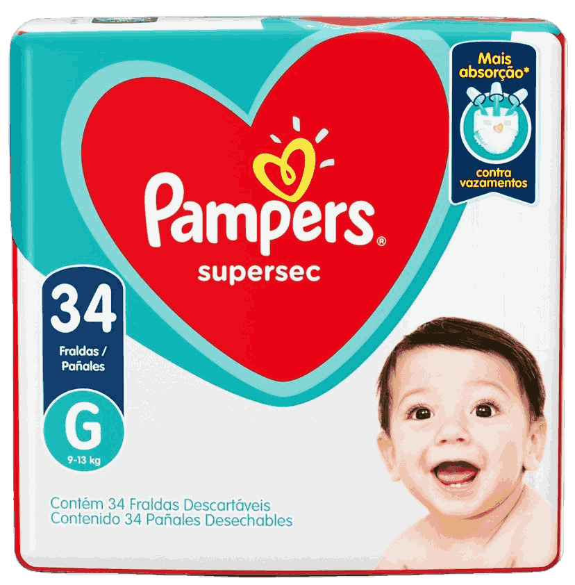 FRALDA DESCARTAVEL INFANTIL PAMPERS SUPERSEC G PACOTE 34 UNIDADES                                   
