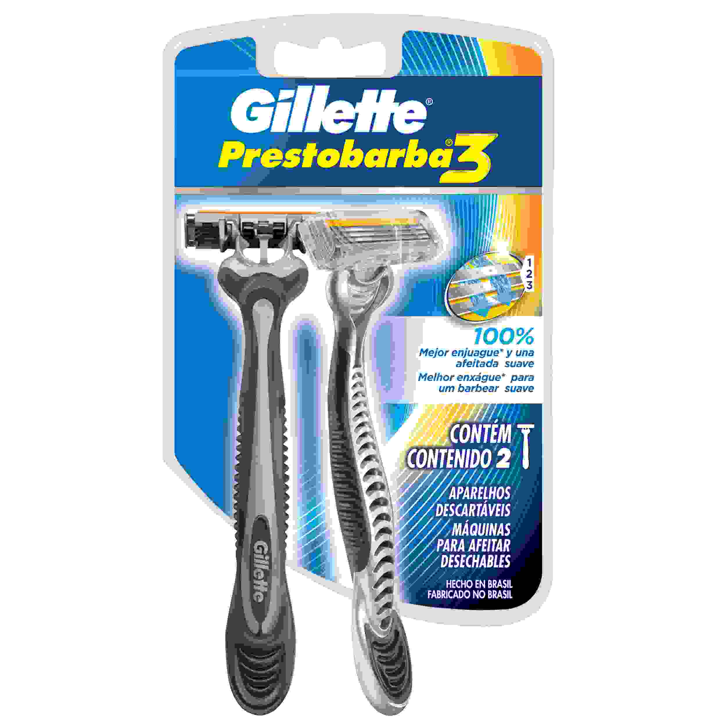 APARELHO PRESTOBARBA 3 PB GILLETTE COM 2 UNIDADES                                                   