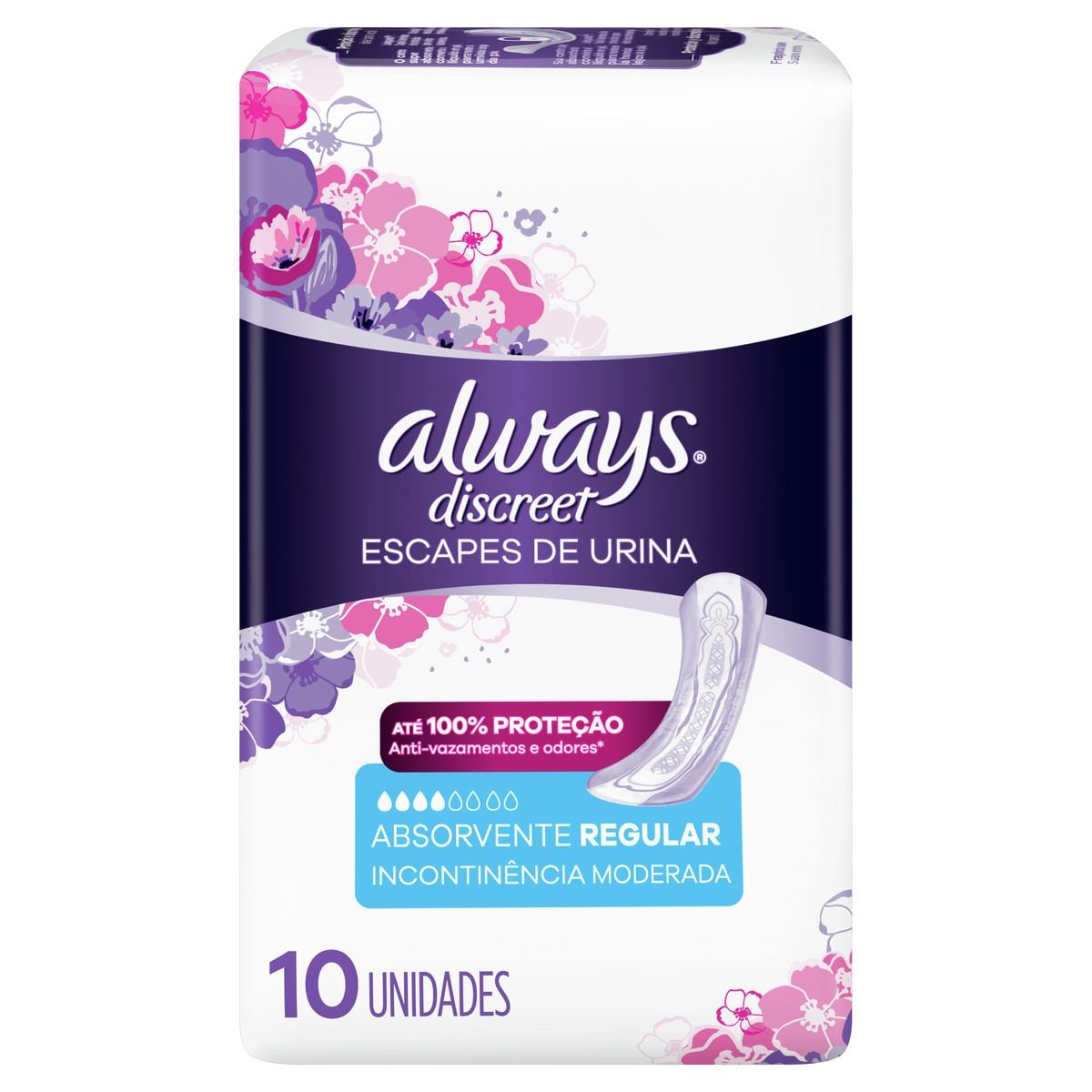 ABSORVENTE ALWAYS DISCREET REGULAR COM 10 UNIDADES                                                  