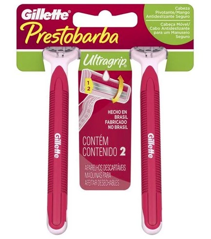 APARELHO PRESTOBARBA GILLETTE FEMININO 2 ULTRAGRIP COM 2 UNIDADES                                   