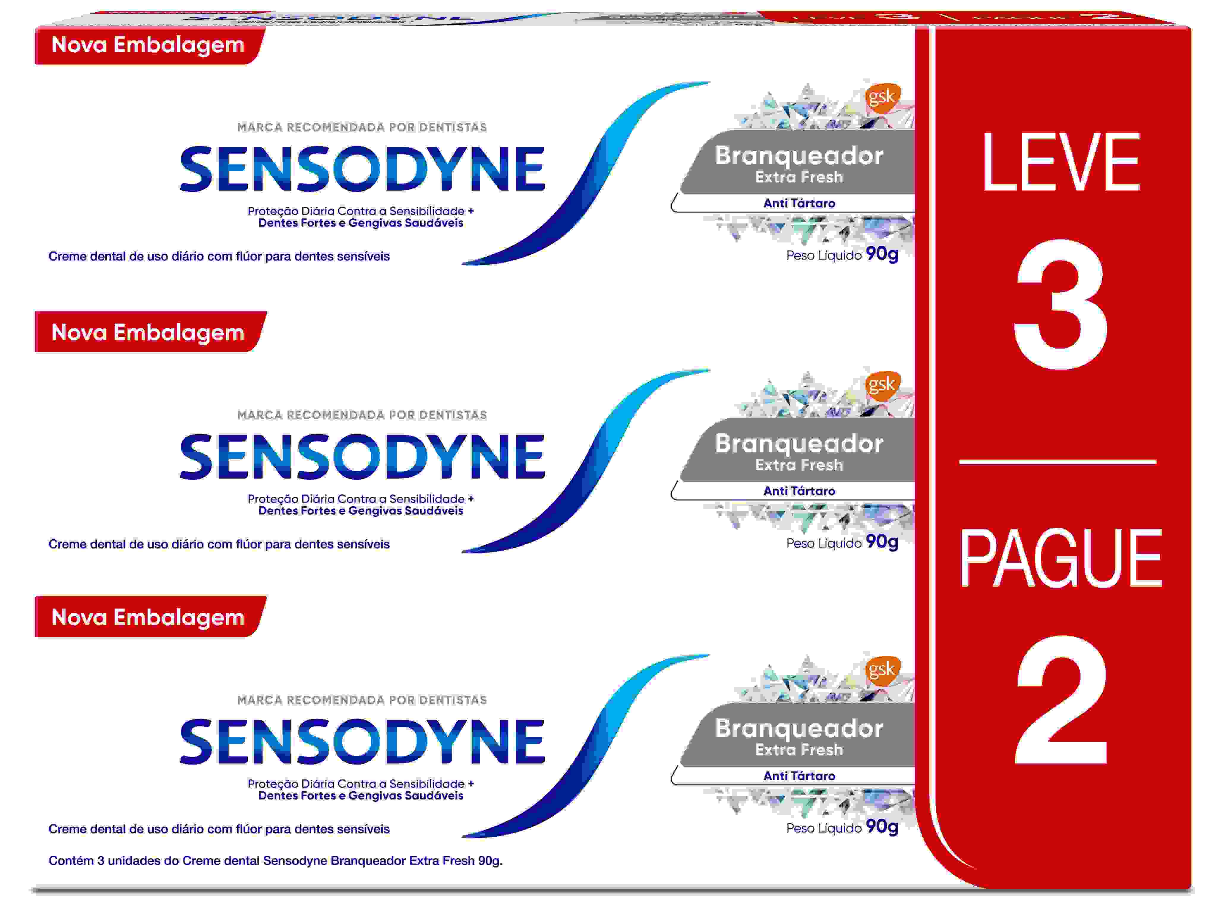 CREME DENTAL SENSODYNE BRANQUEADOR EXTRA FRESH 90G - LEVE 3 PAGUE 2                                 