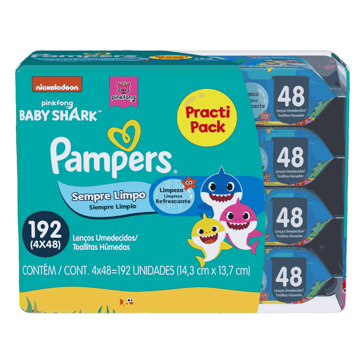 LENÇO UMEDECIDO PAMPERS SPLASH BABY SHARK COM 192 UNIDADES                                           image number null