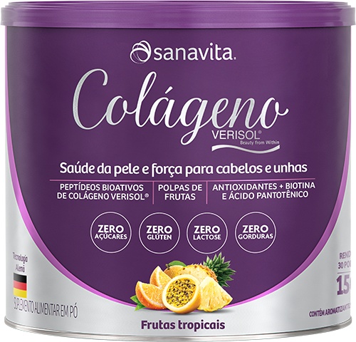 COLAGENO VERISOL EM PO FRUTAS TROPICAIS ZERO LACTOSE ZERO ACUCAR SANAVITA LATA 150G                 