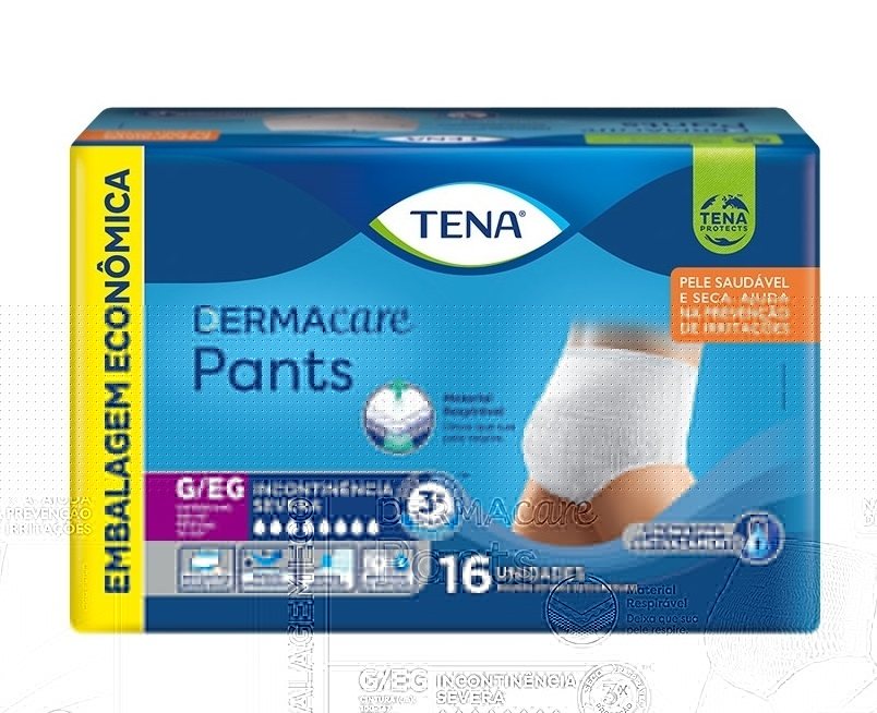 ROUPA ÍNTIMA TENA PANTS DERMACARE TAMANHO G/EG COM 16 UNIDADES                                      