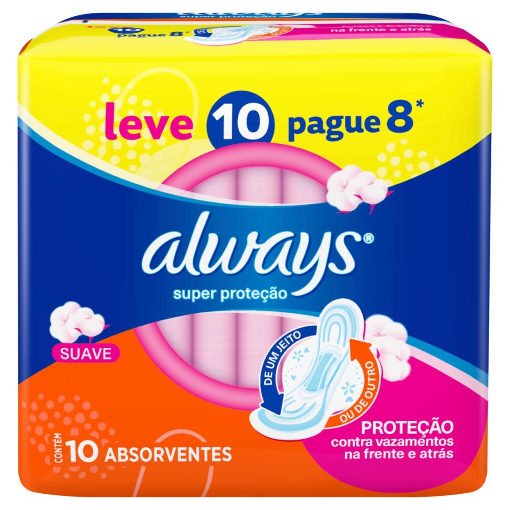 ABSORVENTE ALWAYS SUPER PROTEÇÃO M SUAVE LEVE 10 PAGUE 8                                             image number null